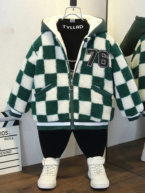 ORSELIA Checker Sherpa Hooded Jacket